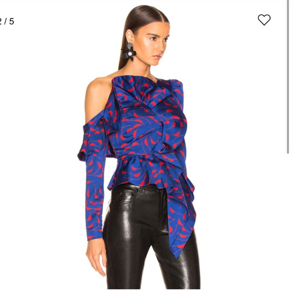 Self Portrait Blue/Red Asymmetric One Shoulder Top